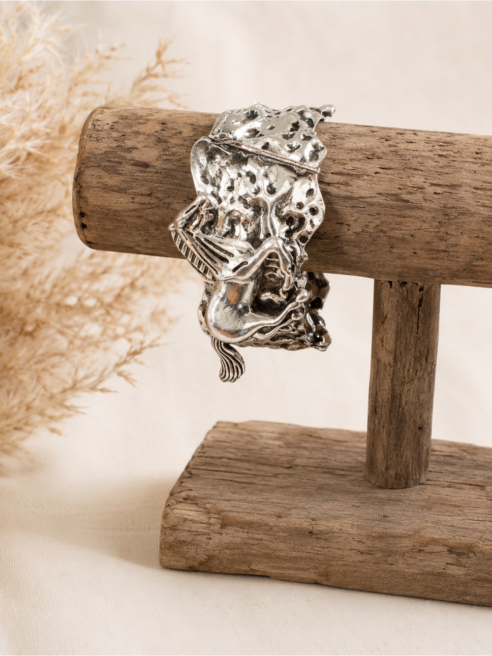 DaVinci Silver Mermaid Motif Statement Bracelet